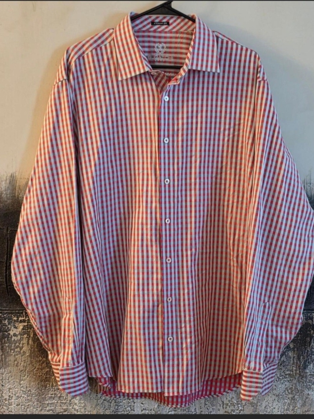 Bugatchi Men's Classic Fit Red & White Gingham Dress Shirt